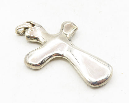 925 Sterling Silver  Vintage Shiny Hollow Religious Cross Pendant  PT7885