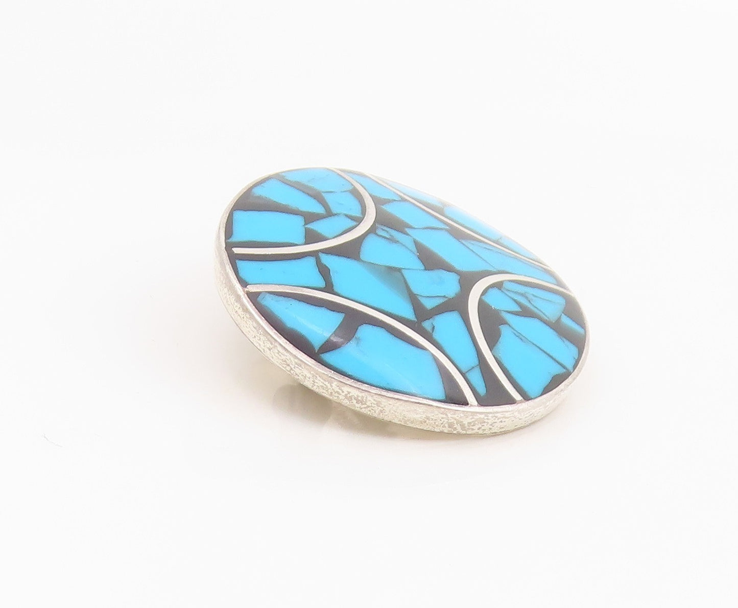 925 Sterling Silver Vintage Brooch Pin Turquoise & Onyx Inlay Design  BP12358