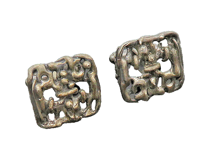 925 Sterling Silver  Vintage Dark Tone Modernist Design Cufflinks  TR2807