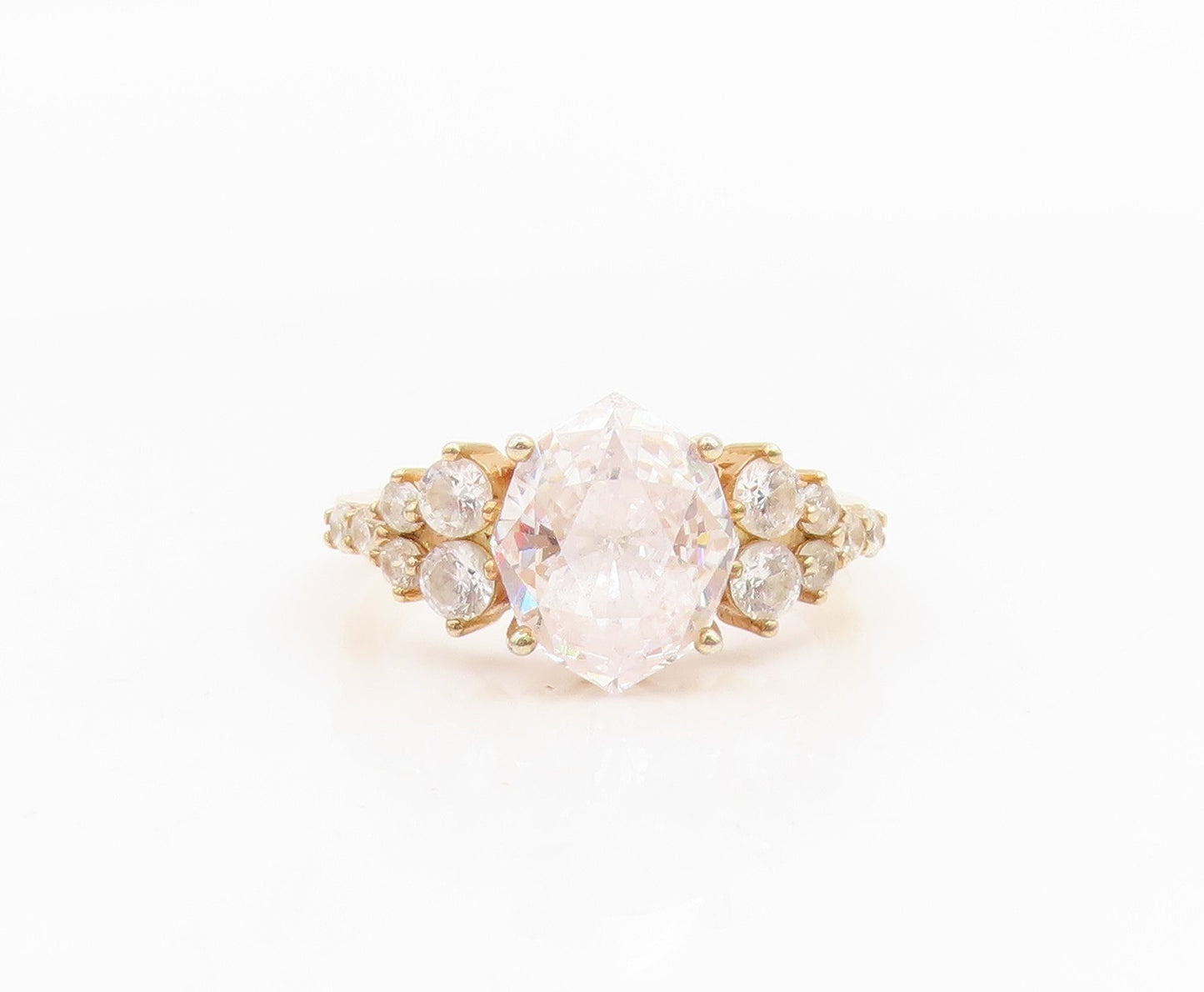 925 Sterling Silver Vintage Ring Gold Plated CZ Statement Band  Sz 8  RG34974