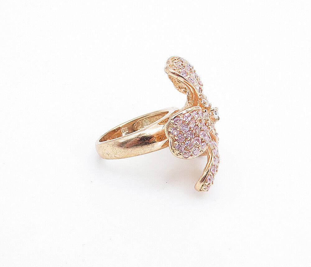 925 Sterling Silver  Topaz Rose Gold Plated Flower Statement Ring Sz 6  RG7298
