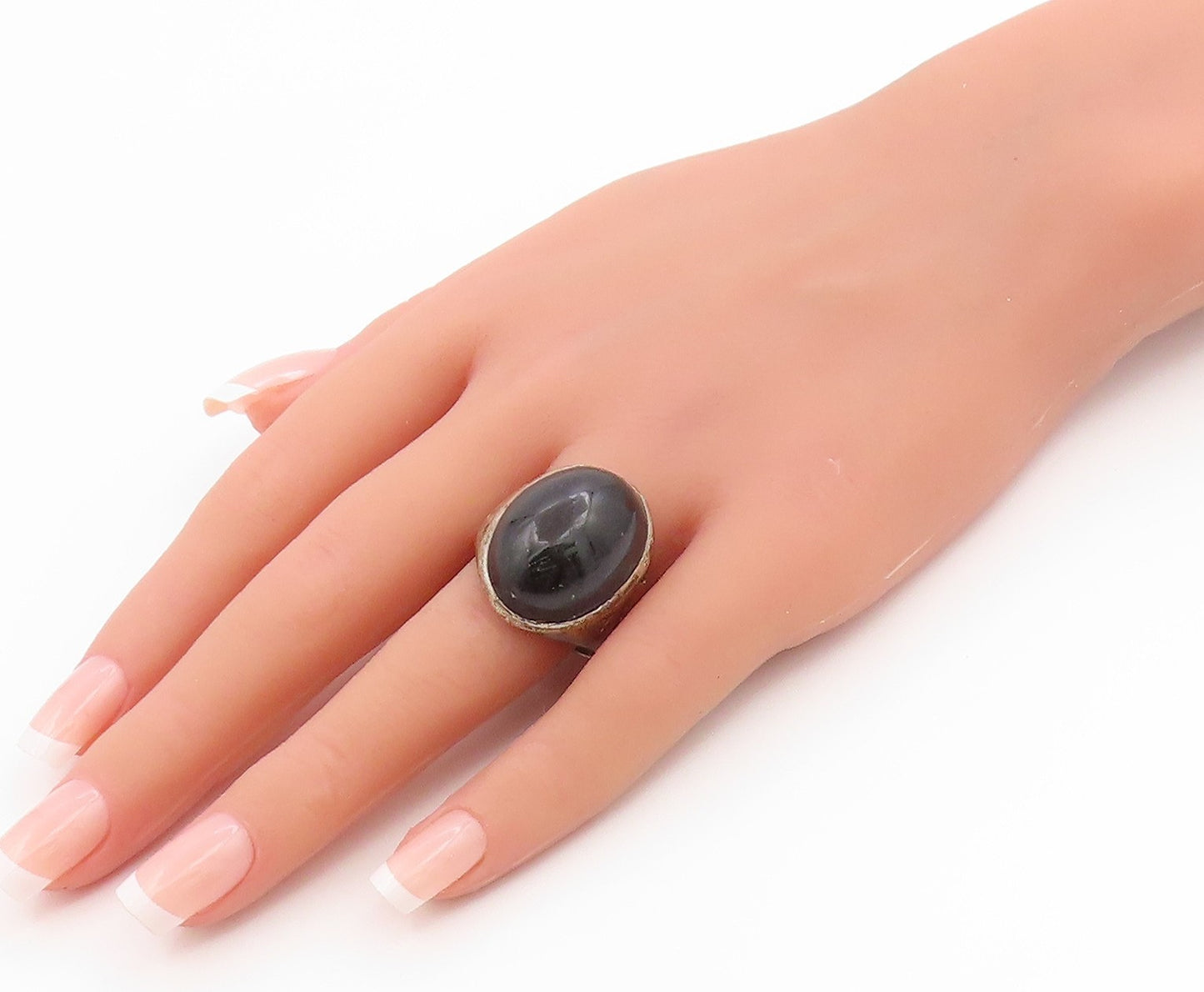 925 Sterling Silver Vintage Ring Cabochon Black Onyx Band  Sz 11.5  RG36260