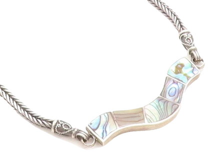 925 Sterling Silver  Vintage Abalone Shell Twist Wheat Chain Necklace  NE1246