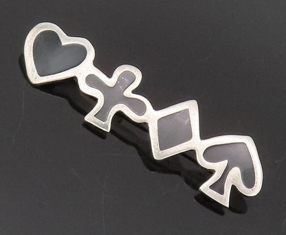 925 Sterling Silver Vintage Brooch Pin ANNE HARVEY Onyx 4 French Suits  BP10620