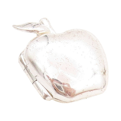 925 Sterling Silver Vintage Pendant Solid Message Etched Apple OPENS  PT24617