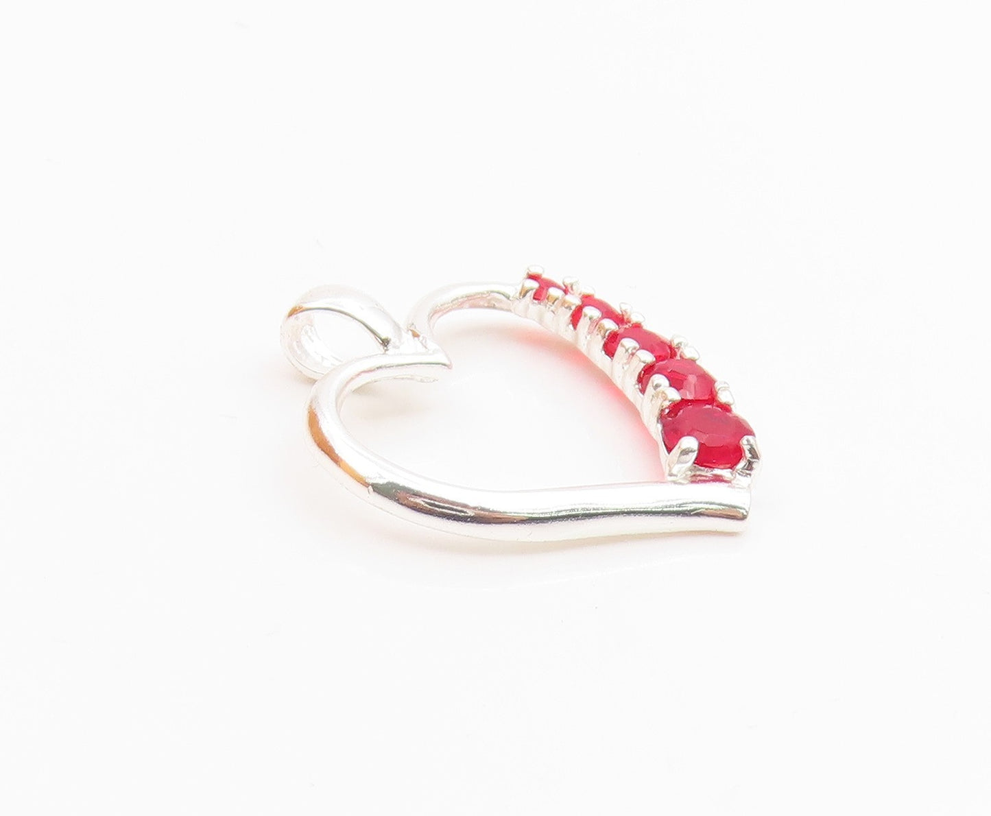 925 Sterling Silver  Vintage Red Stone Open Love Heart Shiny Pendant  PT18985