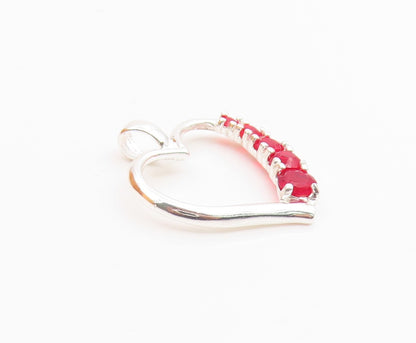 925 Sterling Silver  Vintage Red Stone Open Love Heart Shiny Pendant  PT18985