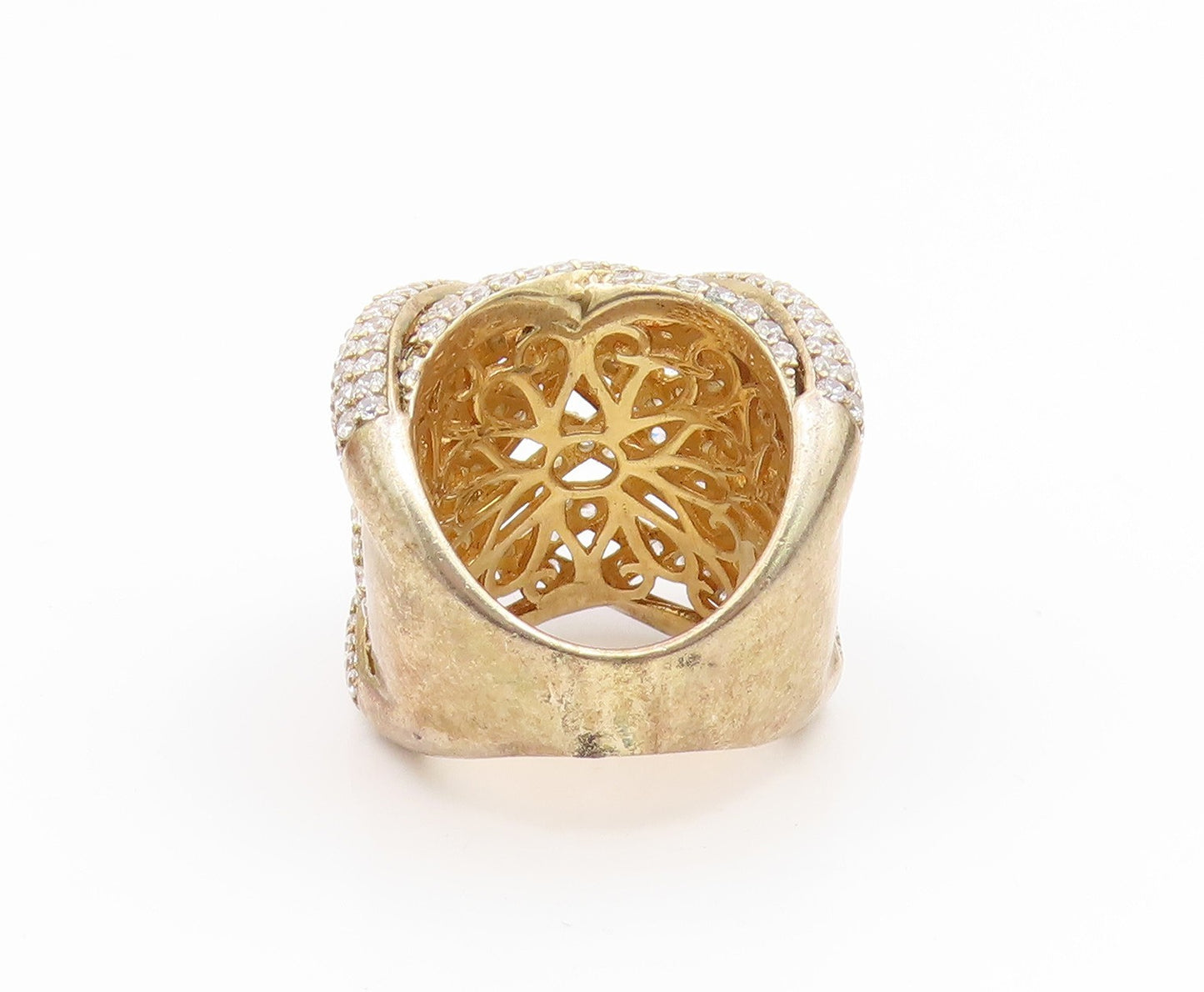 925 Sterling Silver Vintage Ring Gold Plated CZ Crossover Band  Sz 6  RG35112