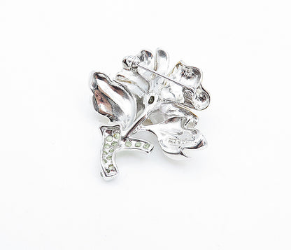 ROSS SIMON 925 Silver  Vintage Blue Topaz Two Tone Flower Brooch Pin  BP1374