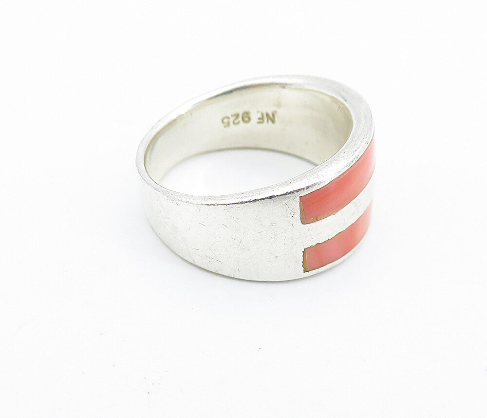 925 Sterling Silver Vintage Rhodochrosite Striped Band Ring Sz 7.5 RG6497