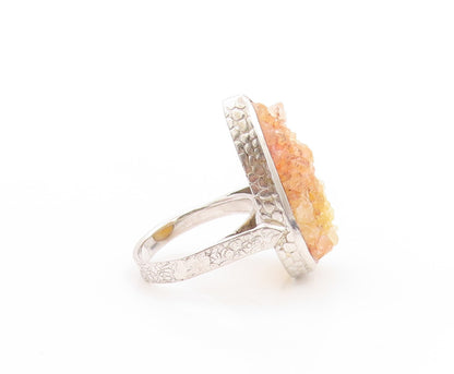 925 Sterling Silver Vintage Ring Drop Shape Yellow Drusy Quartz  Sz 7  RG32796