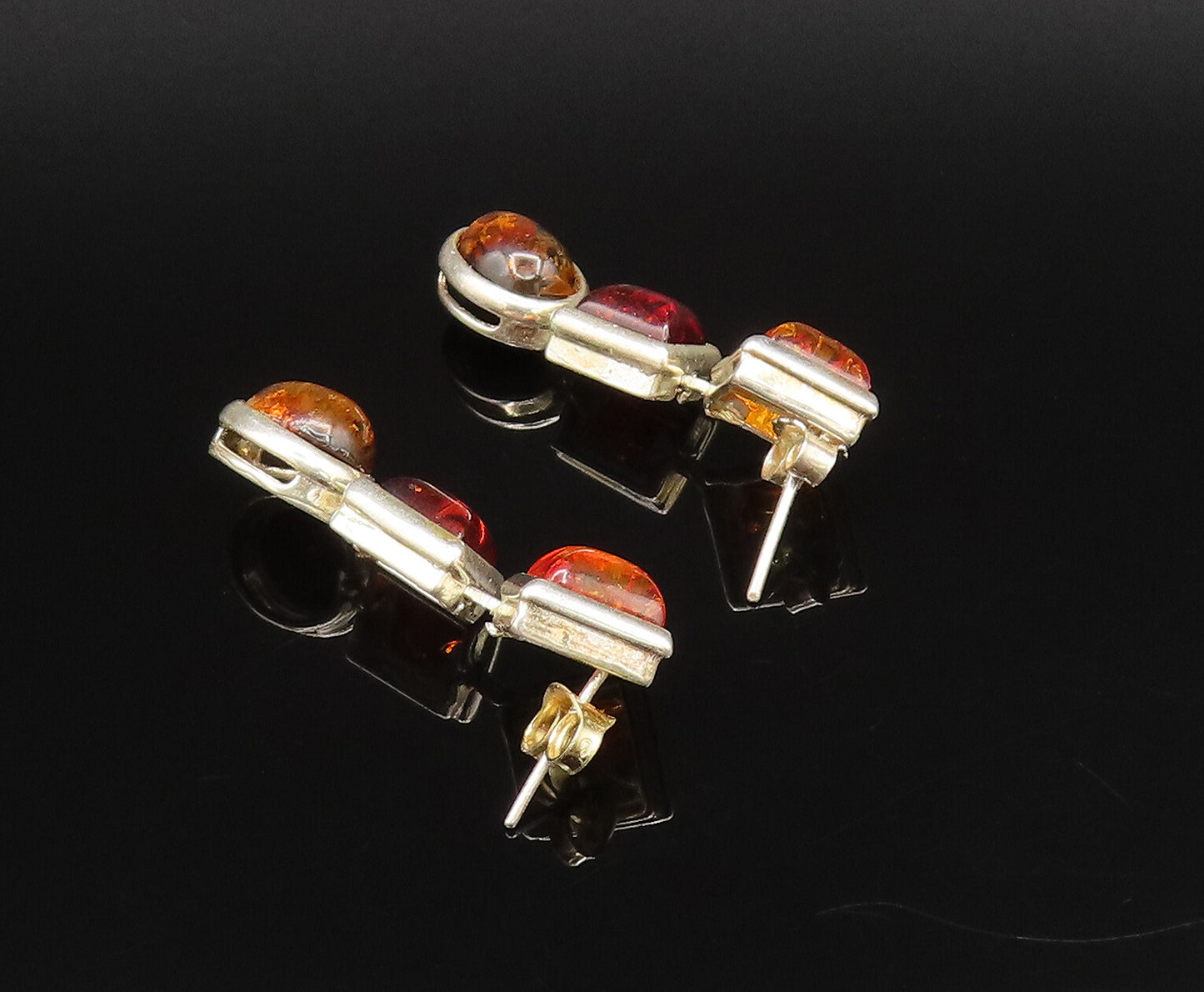 925 Sterling Silver  Vintage Multi Shaped Baltic Amber Dangle Earrings EG12182