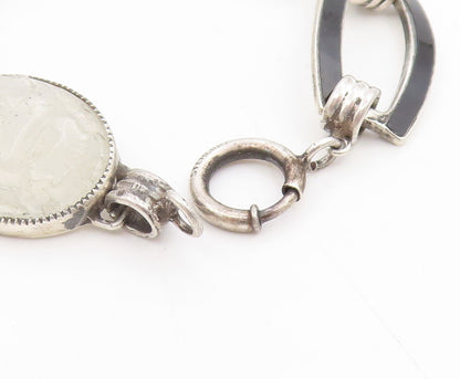 925 Sterling Silver Vintage Bracelet Carved Quartz Classic Panel Link  BT11743