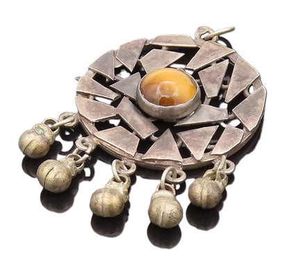 925 Sterling Silver Vintage Modernist Collage Pattern Tiger Eye Pendant  PT22159