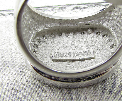 925 Sterling Silver  White Cubic Zirconia Hammered Thick Band Ring Sz 7  RG1969