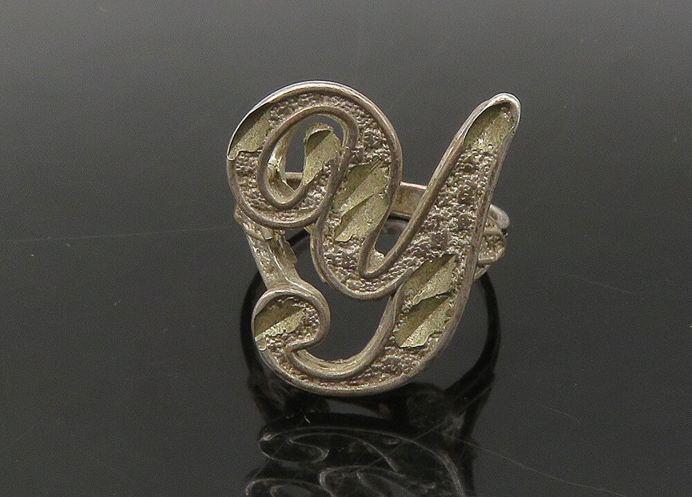 925 Sterling Silver  Vintage Rustic Letter Y Initial Band Ring Sz 7  RG21968