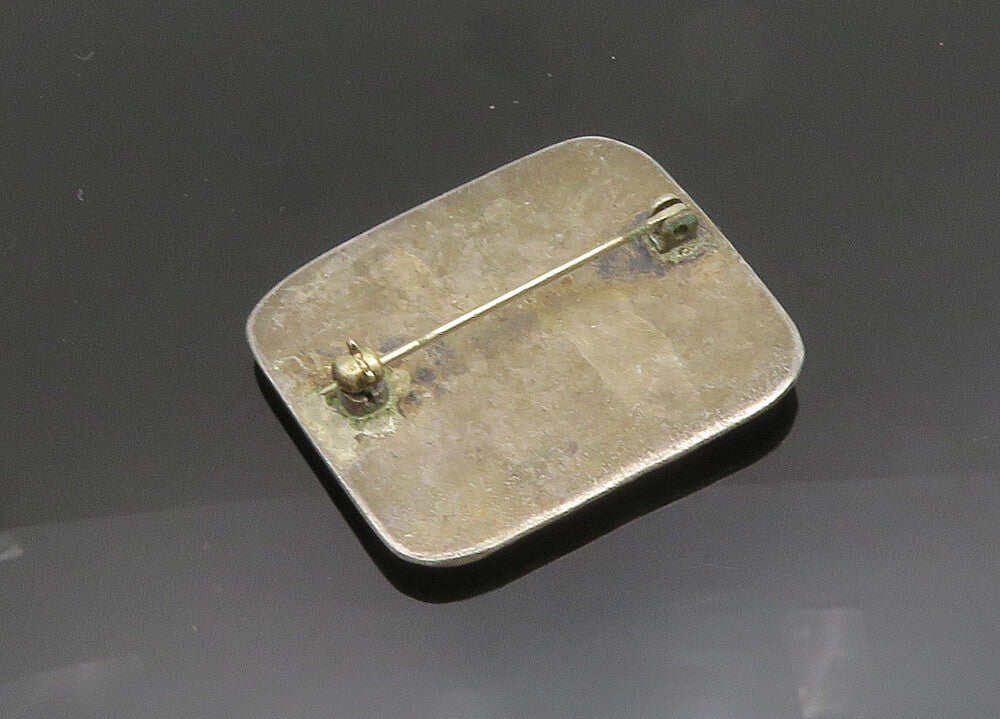 925 Sterling Silver  Vintage Inlaid Turquoise Square Brooch Pin  BP7886