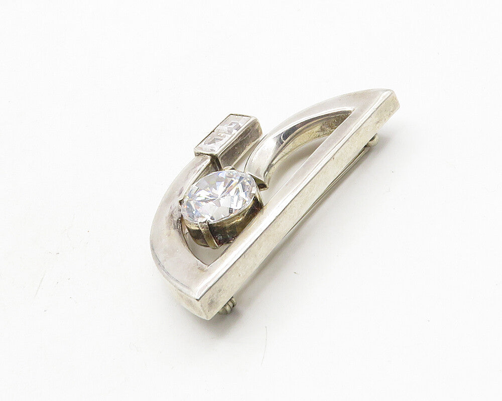 LES BERNARD MEXICO 925 Sterling Silver Vintage Cubic Zirconia Brooch Pin  BP4017