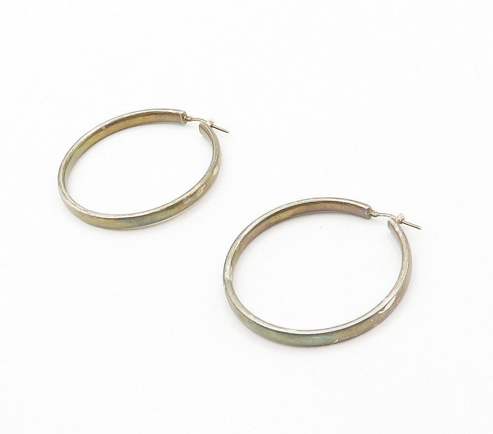 925 Sterling Silver  Vintage Dark Tone Smooth Round Hoop Earrings  EG7814