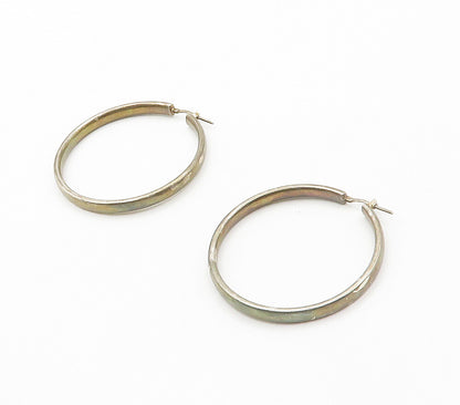 925 Sterling Silver  Vintage Dark Tone Smooth Round Hoop Earrings  EG7814