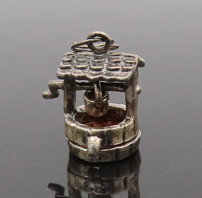 925 Sterling Silver  Vintage Mini 3D Carved Water Well Pendant  PT22230