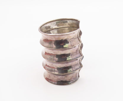 925 Sterling Silver Vintage Bracelet Modernist Solid Ribbed Wide Cuff  BT12136
