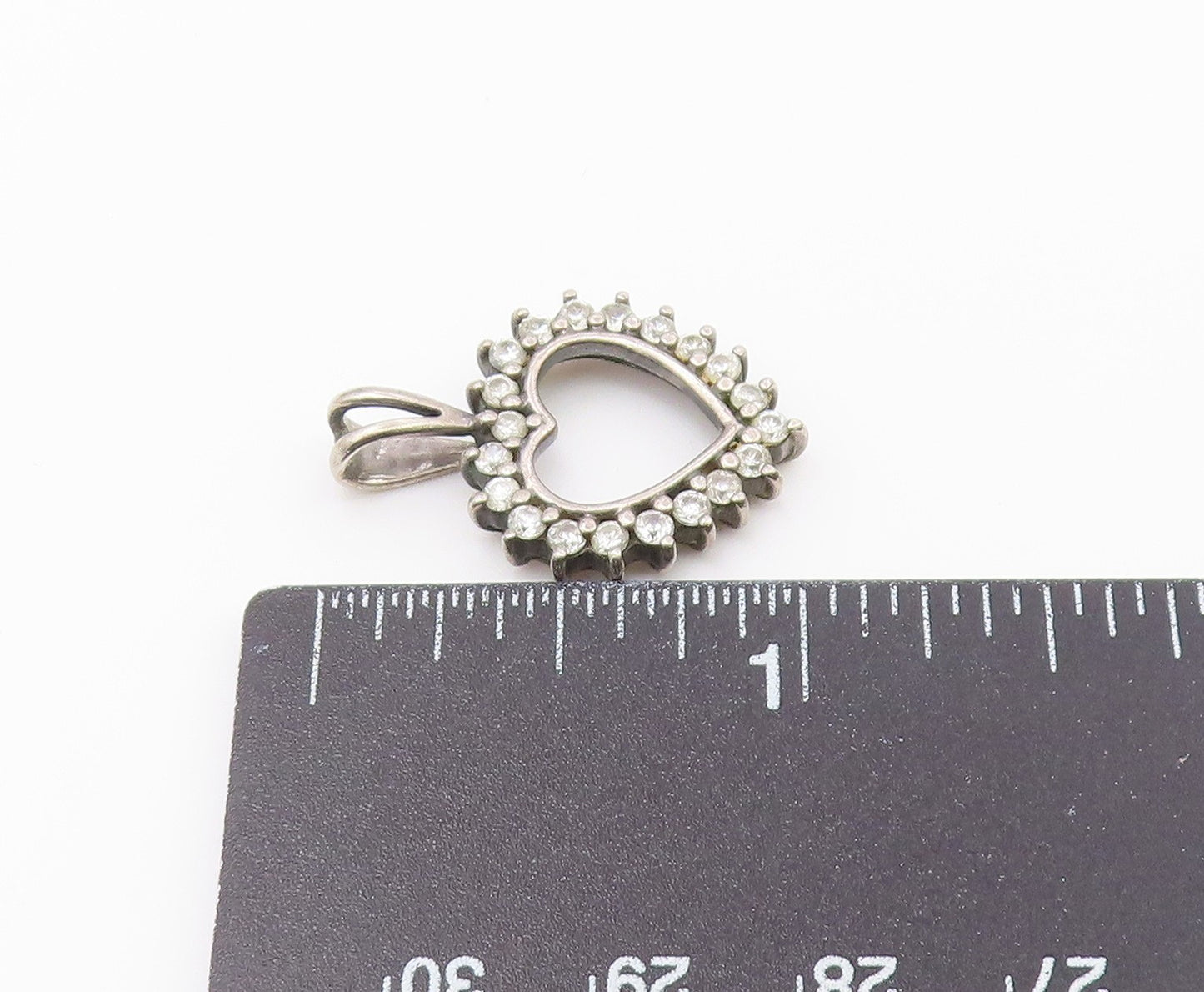 925 Sterling Silver  Vintage Shiny Topaz Open Love Heart Pendant  PT16944