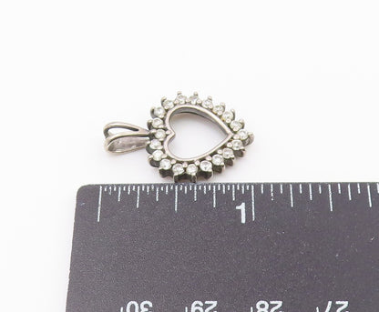 925 Sterling Silver  Vintage Shiny Topaz Open Love Heart Pendant  PT16944