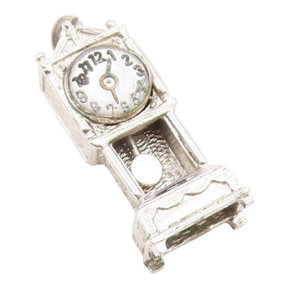925 Sterling Silver Vintage Pendant BEAU Classic Grandfather Clock Charm PT26277