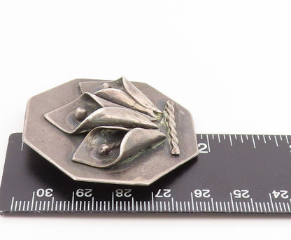 925 Sterling Silver Vintage Pendant Abstract Sculptural Floral Leaf  PT25938