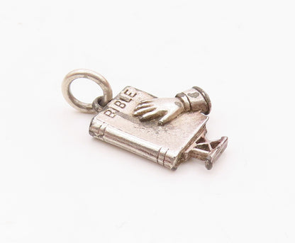 925 Sterling Silver  Vintage Petite Hand On Bible Drop Pendant  PT16722