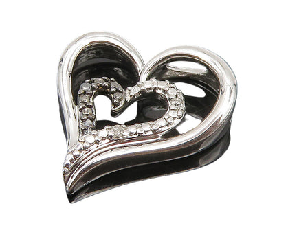 925 Sterling Silver  Shiny Genuine Diamonds Open Love Heart Pendant  PT14429