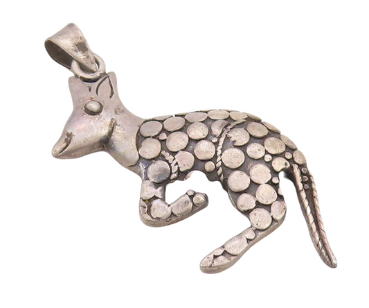 925 Sterling Silver Vintage Pendant Solid Carved Polka Dotted Kangaroo  PT23536
