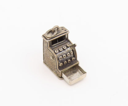 925 Sterling Silver Vintage Pendant Mechanical Cash Register Charm OPENS PT25649