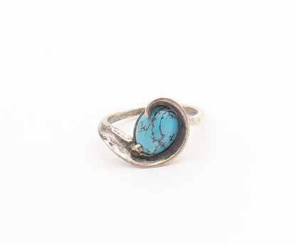 925 Sterling Silver Vintage Ring Classic Cabochon Turquoise Band  Sz 6  RG36914