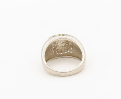 925 Sterling Silver Vintage Ring Designer CZ Inlay Solid Carved  Sz 7  RG28231