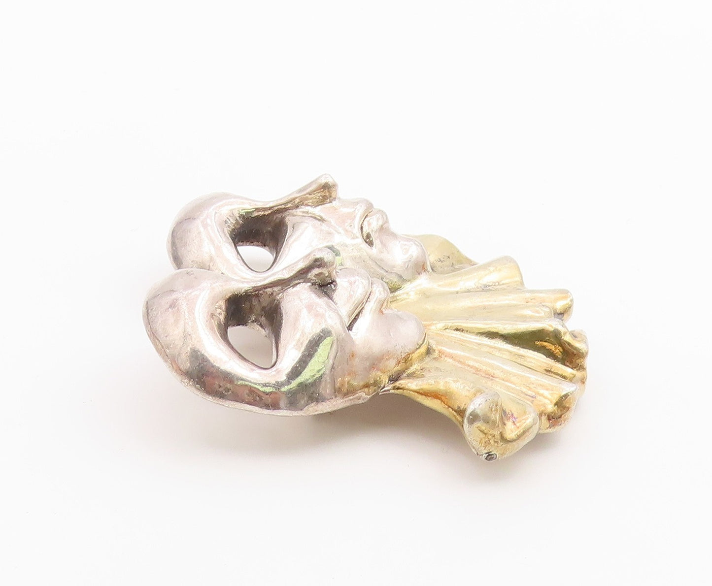 925 Sterling Silver  Vintage Two Tone Drama Theatre Masks Brooch Pin  BP5714