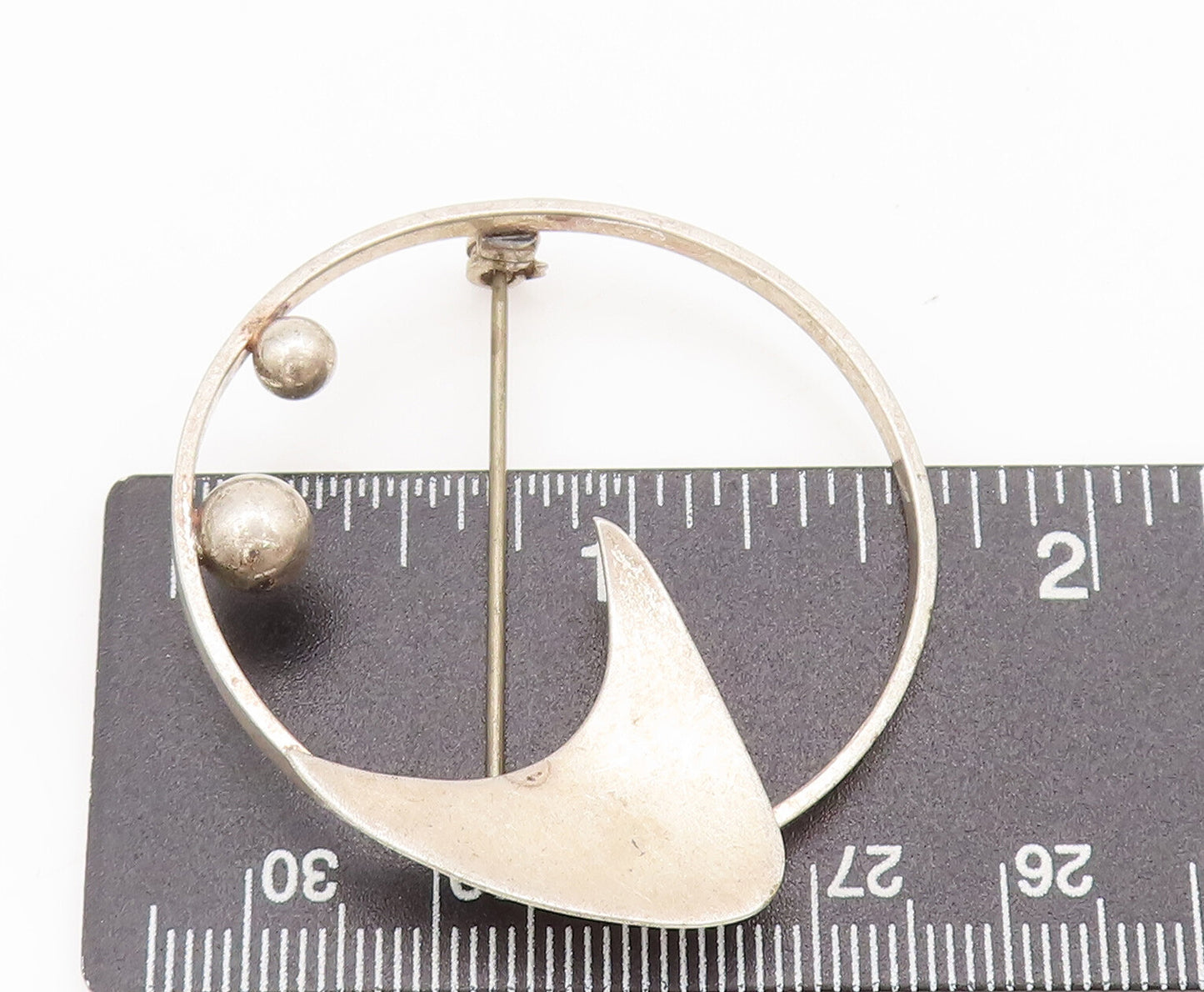 DANECRAFT 925 Silver  Vintage Designer Beaded Cutout Round Brooch Pin  BP10301
