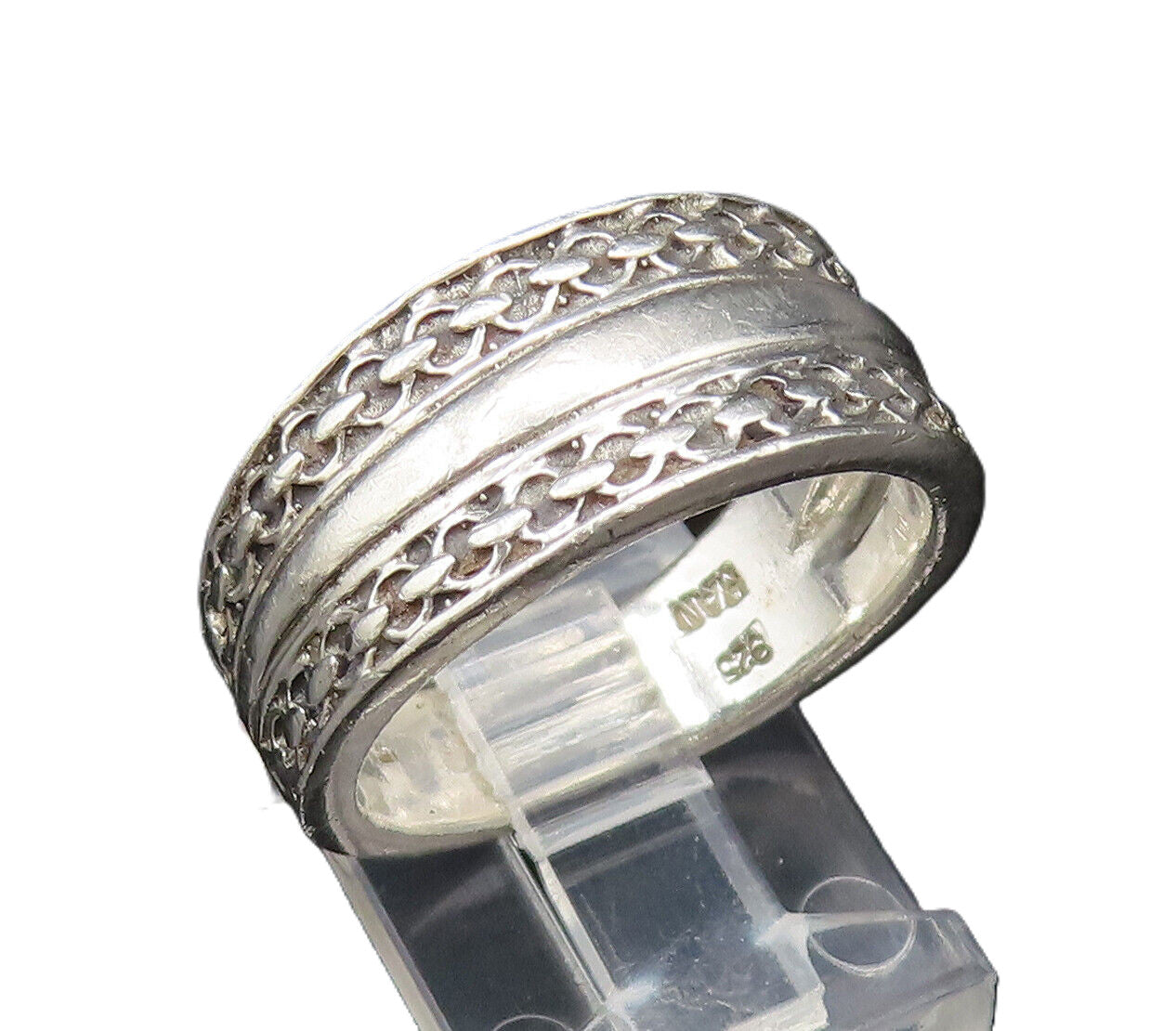 925 Sterling Silver  Vintage Smooth Center Rolo Link Band Ring Sz 9  RG25373