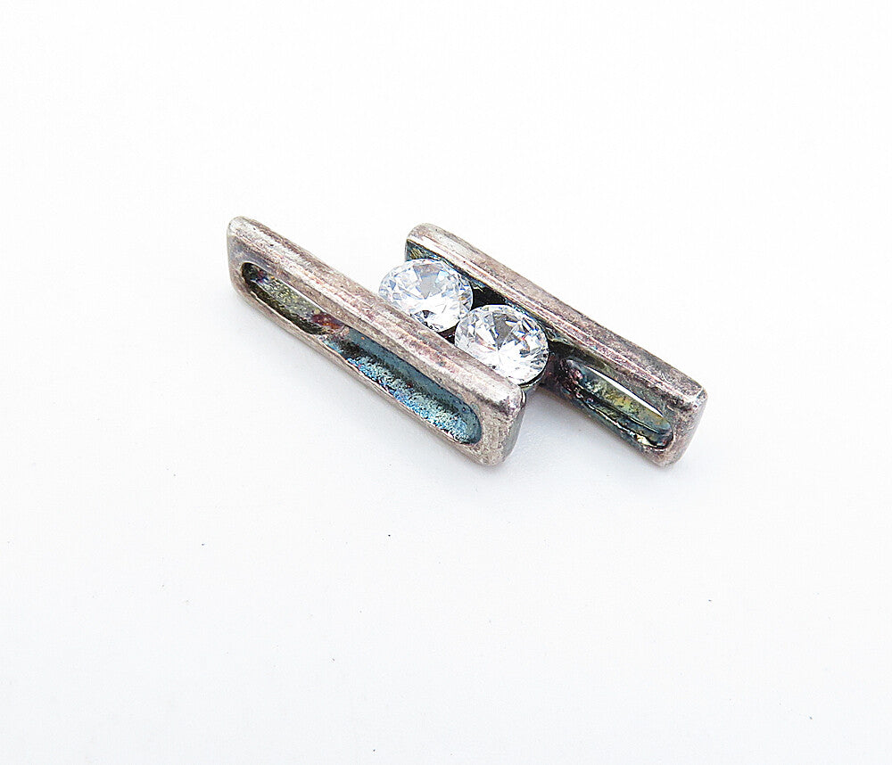 925 Sterling Silver  Vintage Cubic Zirconia Two Tone Parallel Pendant  PT2990