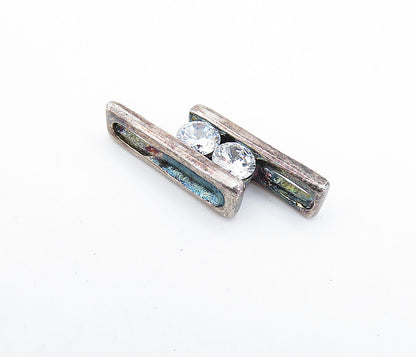 925 Sterling Silver  Vintage Cubic Zirconia Two Tone Parallel Pendant  PT2990