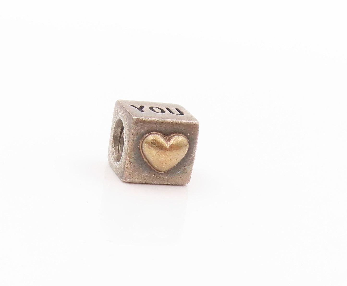 925 Sterling Silver Vintage Pendant PANDORA I Love You Etched Cube  PT24042