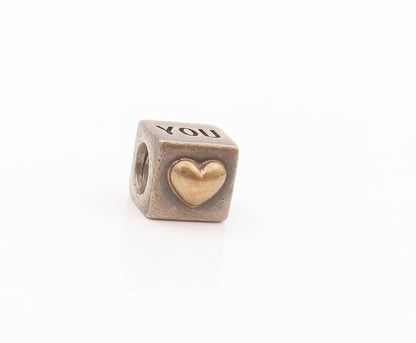925 Sterling Silver Vintage Pendant PANDORA I Love You Etched Cube  PT24042