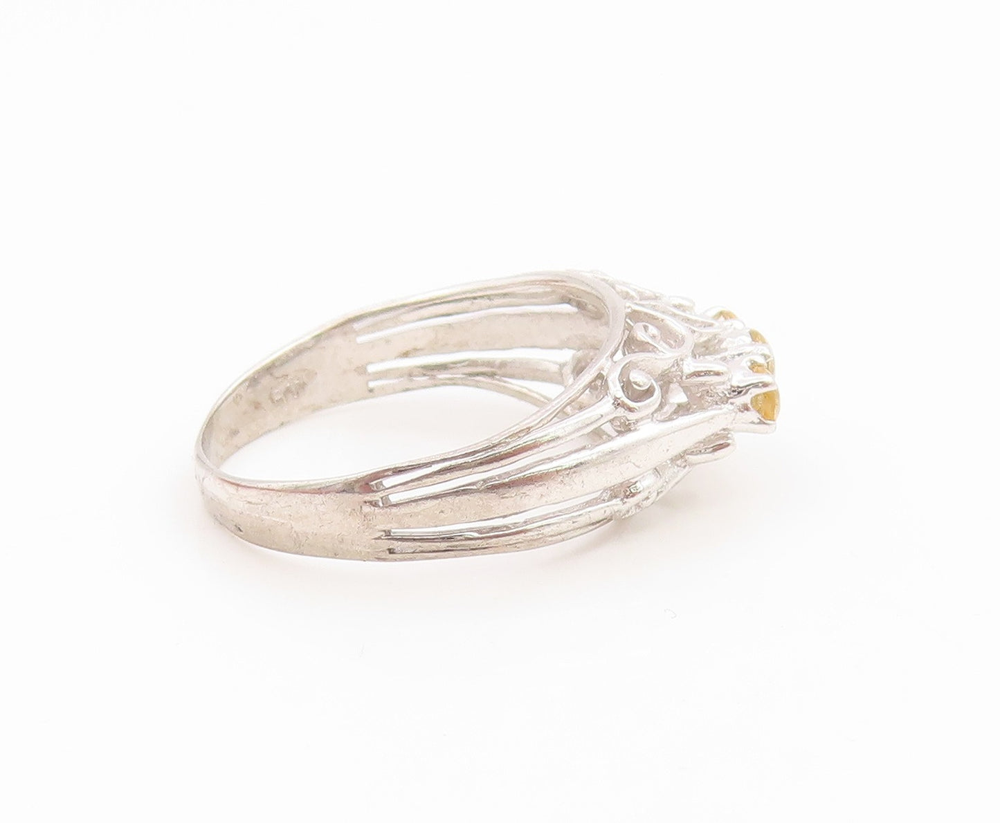 925 Sterling Silver Vintage Ring Elegant Citrine Openwork Band  Sz 7  RG36039