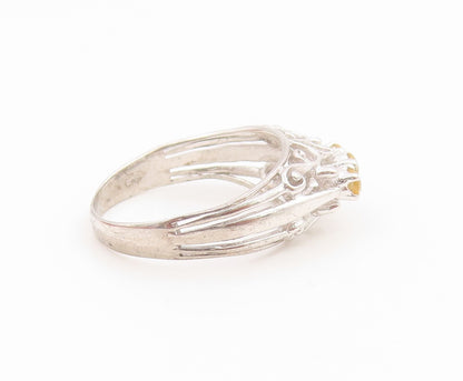 925 Sterling Silver Vintage Ring Elegant Citrine Openwork Band  Sz 7  RG36039