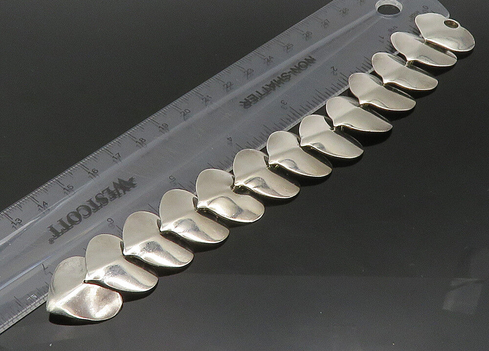 ESPO 925 Sterling Silver  Vintage Shiny Love Hearts Chain Bracelet  BT8704