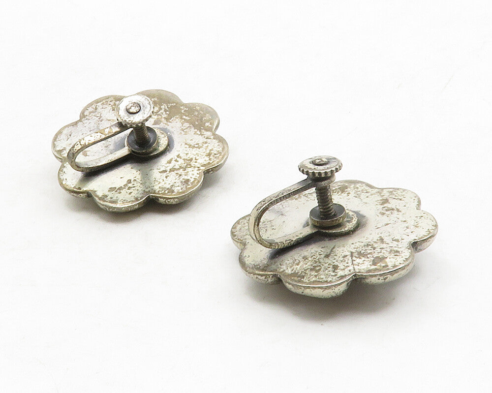 MEXICO 925 Sterling Silver  Vintage Antique Floral Non Pierce Earrings  EG6871