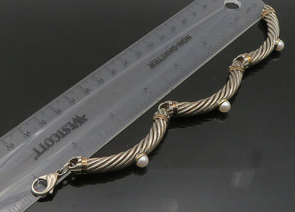 925 Silver & 14K GOLD  Vintage Cultured Pearls Twist Chain Bracelet  BT9083