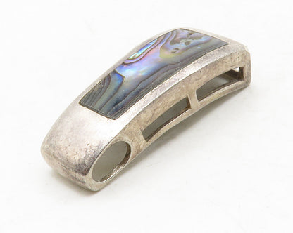 925 Sterling Silver  Vintage Inlaid Abalone Shell Dark Tone Pendant  PT10523