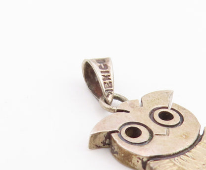 925 Sterling Silver Vintage Pendant MEXICO Textured Wise Owl Charm  PT26507
